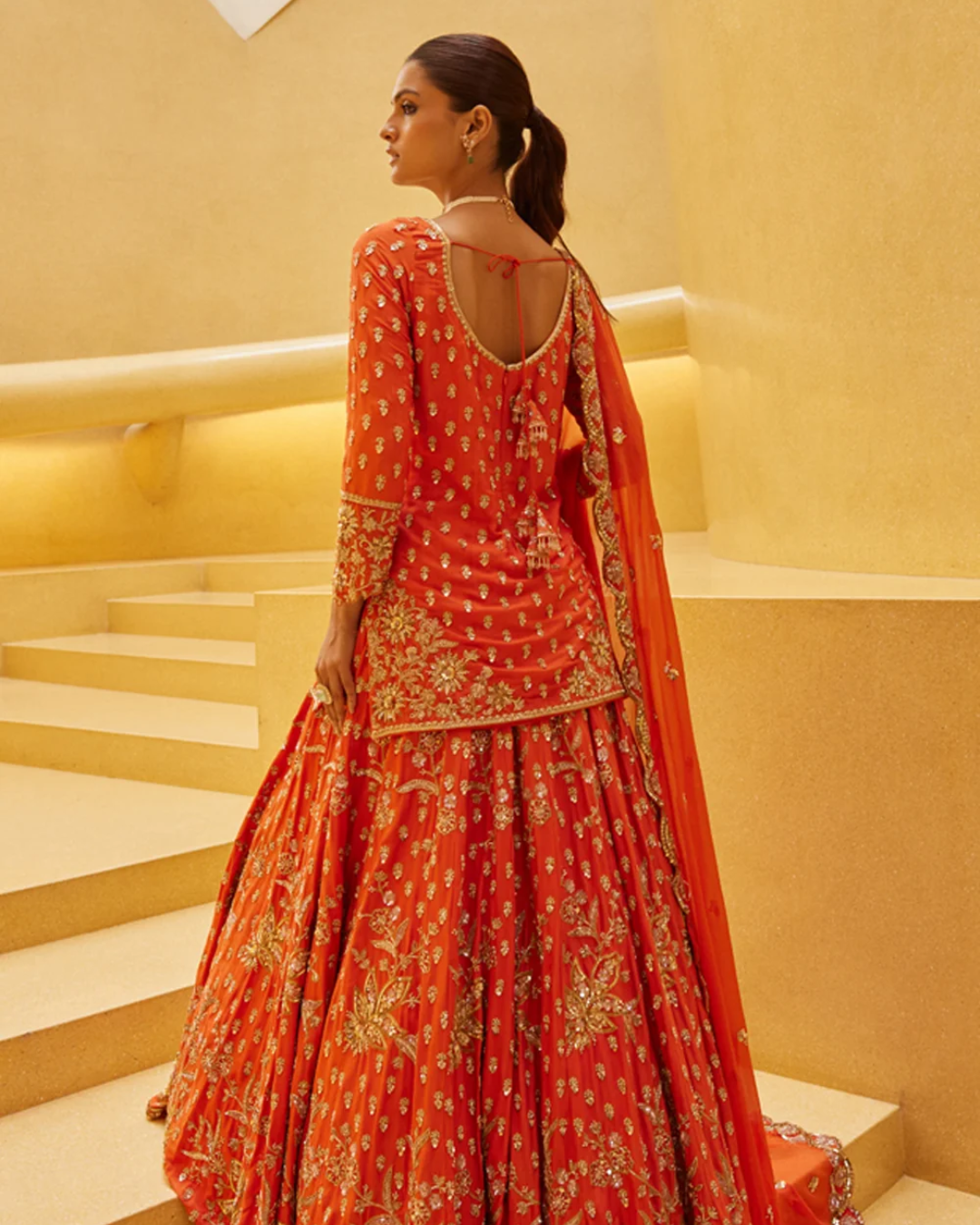 Prevasu - Orange Sharara Set From Eraya