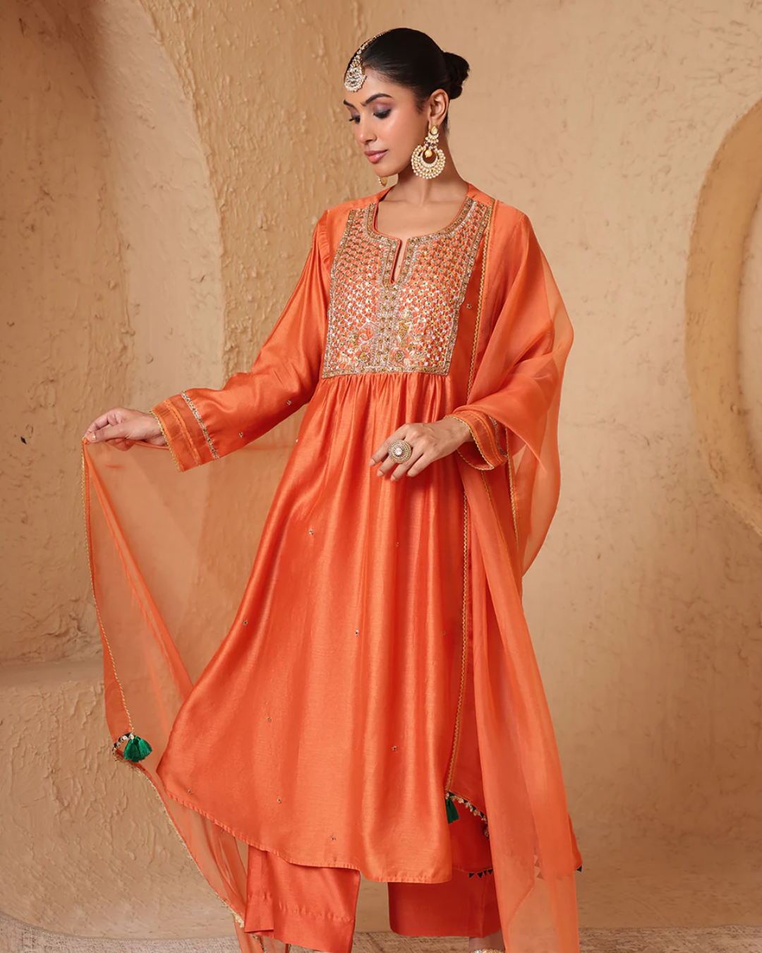 Niti Bothra - Mehrang Orange Frockstyle Kurta Set