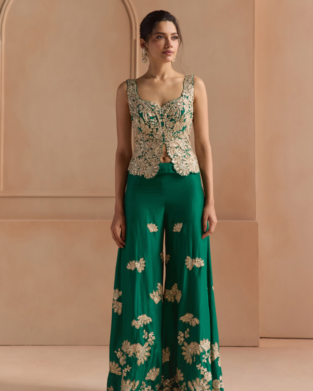 Osaa By Adarsh - Jewel Green Embroidered Top & Garara Set From Off The Record