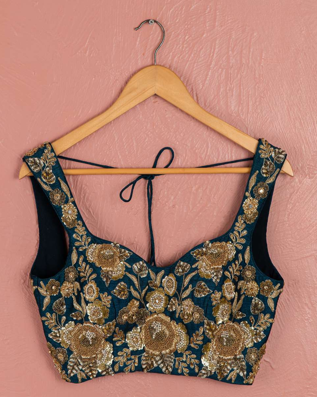 Anisha Shetty - Bahama Blue Floral Georgette Lehenga With Full Embroidered Gold Blouse Set