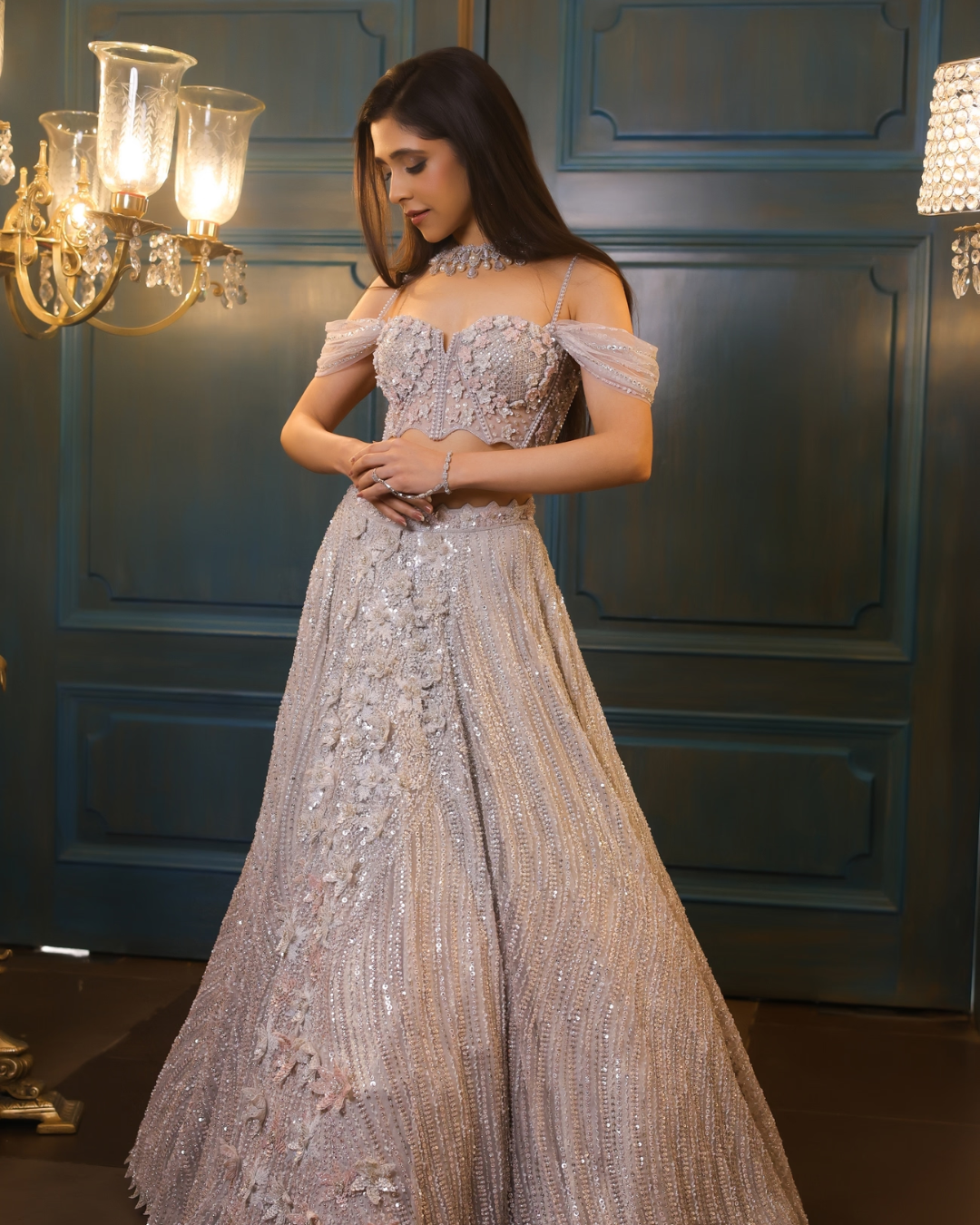 Isa by Dolly Wahal - Celeste Powder Blue Lehenga From Noor