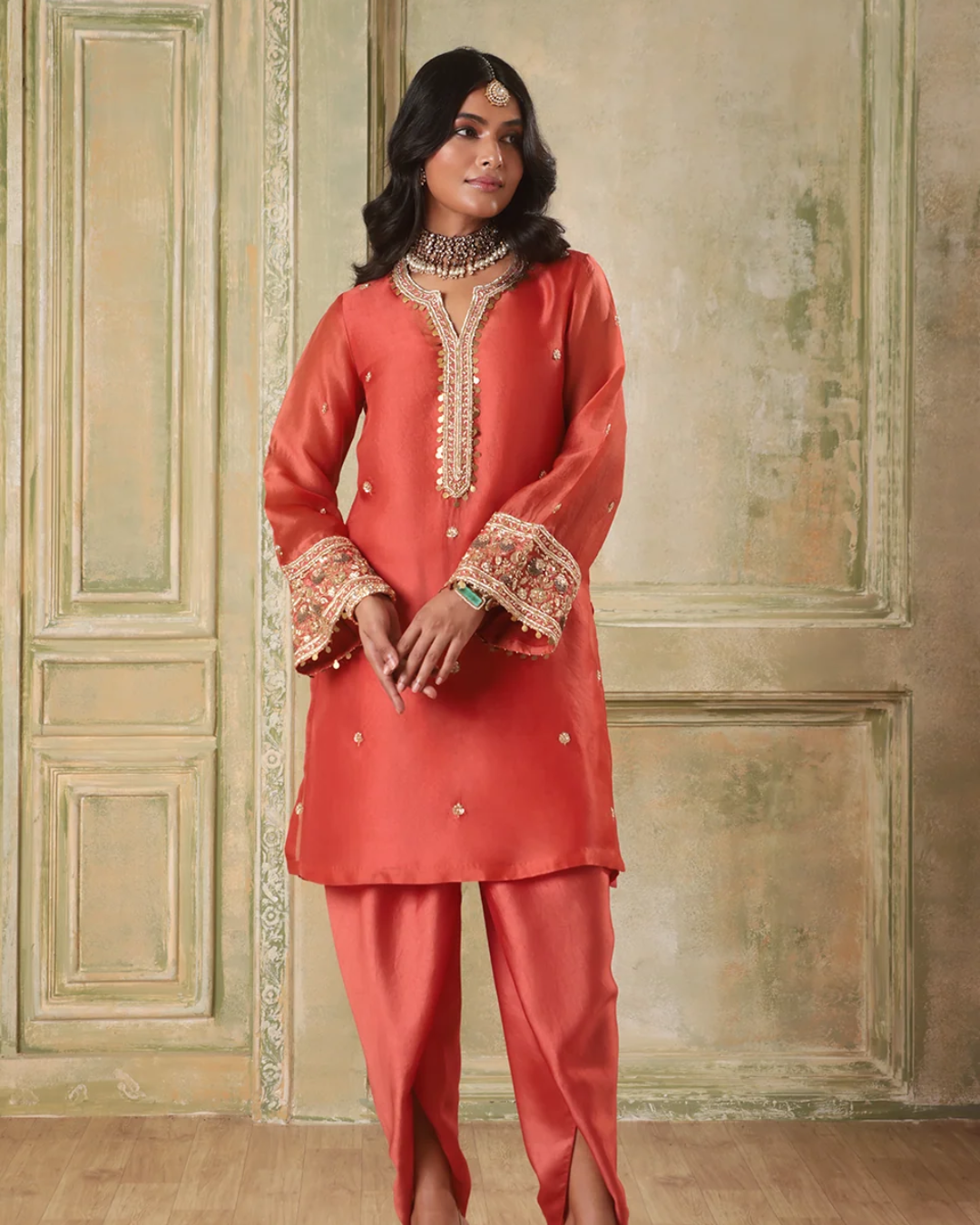 Niti Bothra - Zar-Rang Orange Short Kurta Set