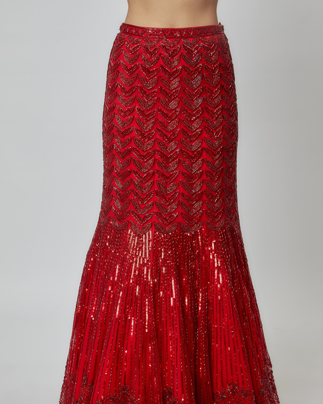 Isa by Dolly Wahal - Deep Red Fishcut Lehenga From Farra