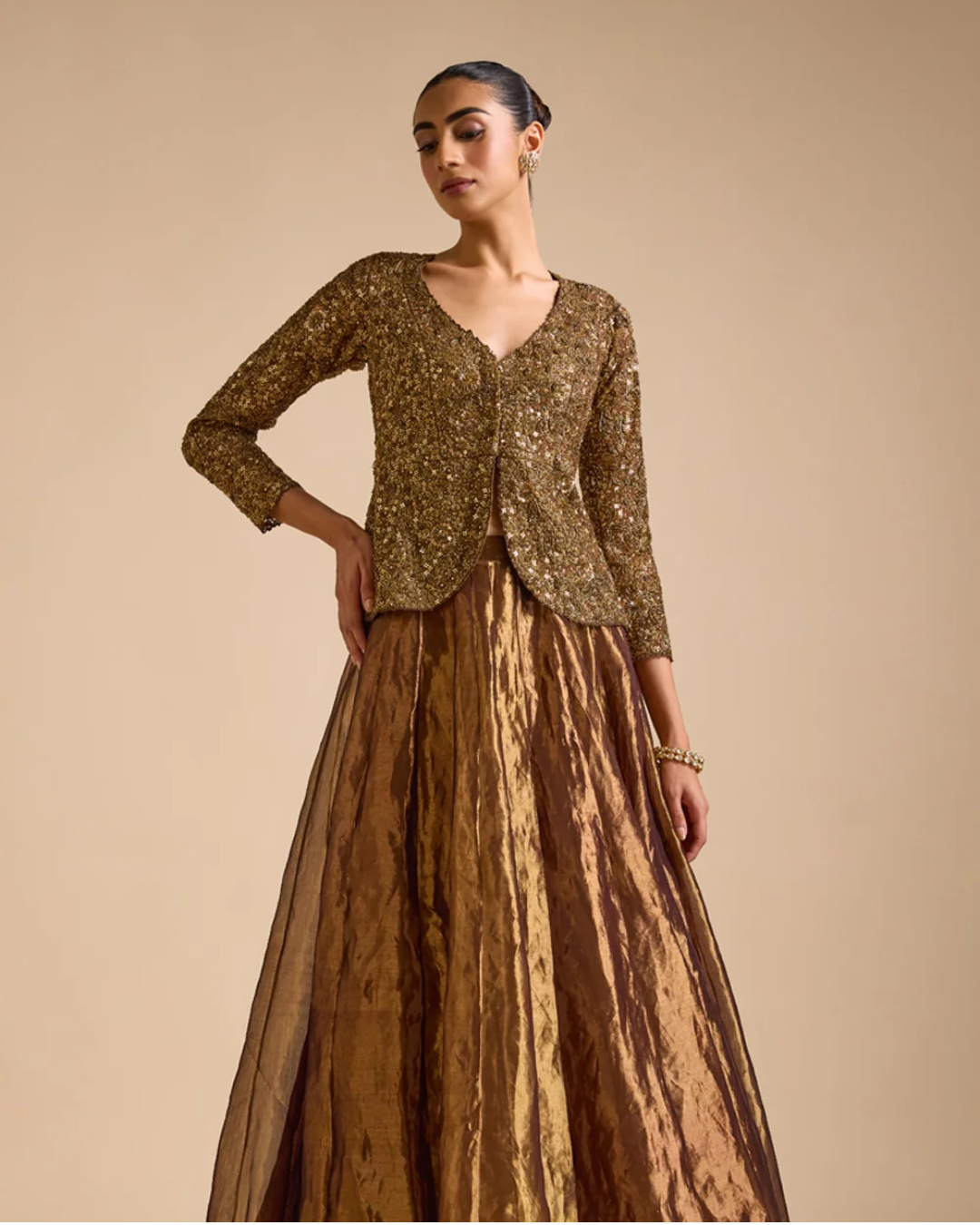 Prevasu - Molten Gold Jacket Set From The Mocha Edit