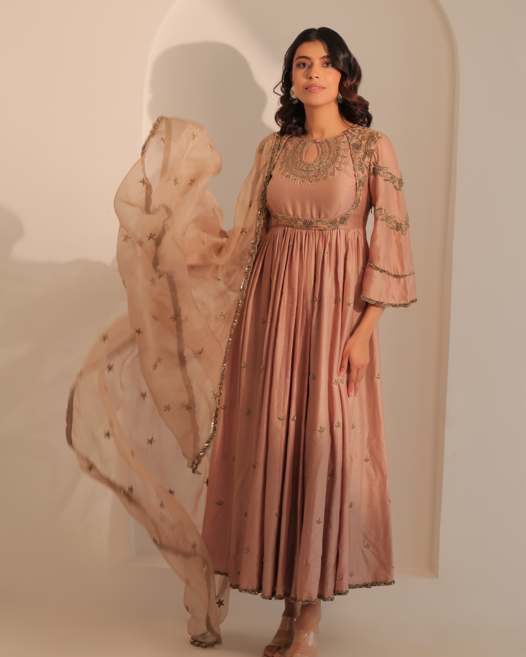 Sonali Bansal - Beige gold anarkali with dupatta From Banno Ki Saheli