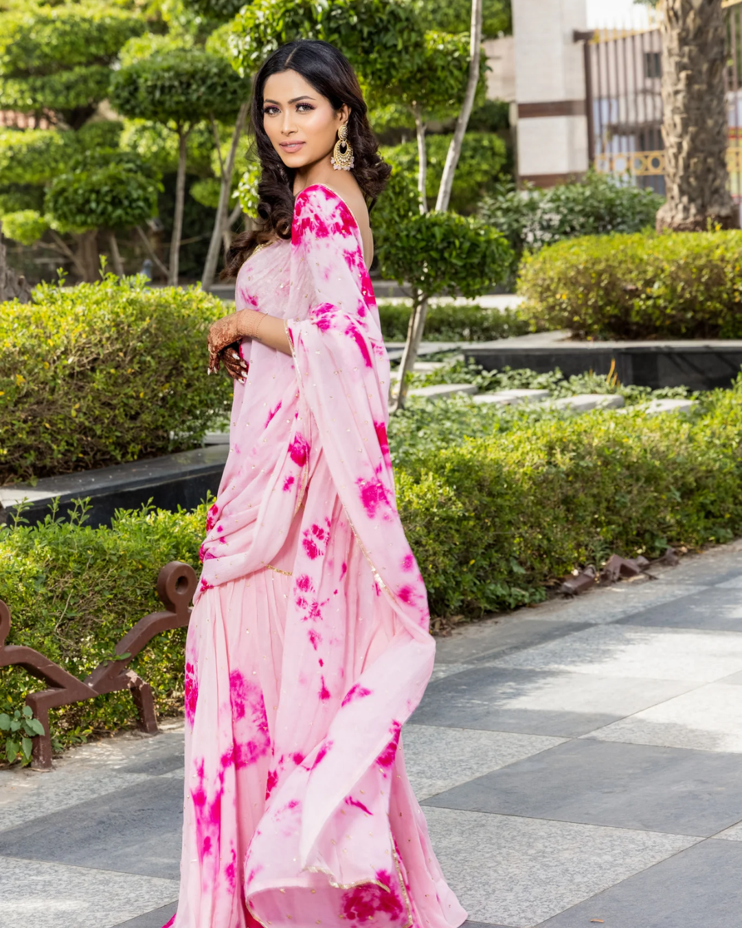 Sonali Bansal - Pinky -Tie and dye garara saree with gold sequin blouse From Phiroza
