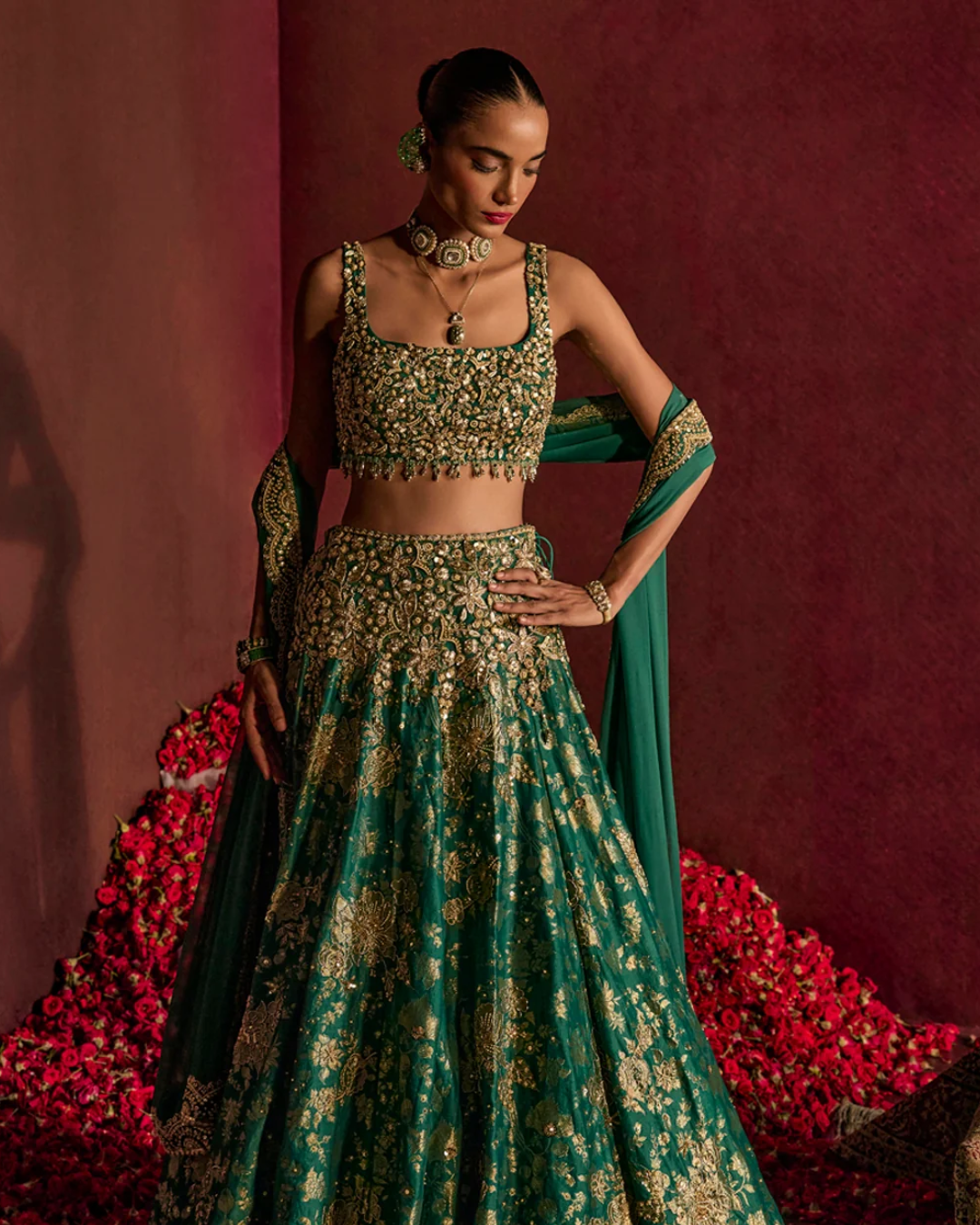Prevasu - Teal Broad Belt Brocade Lehenga Set From Raabta