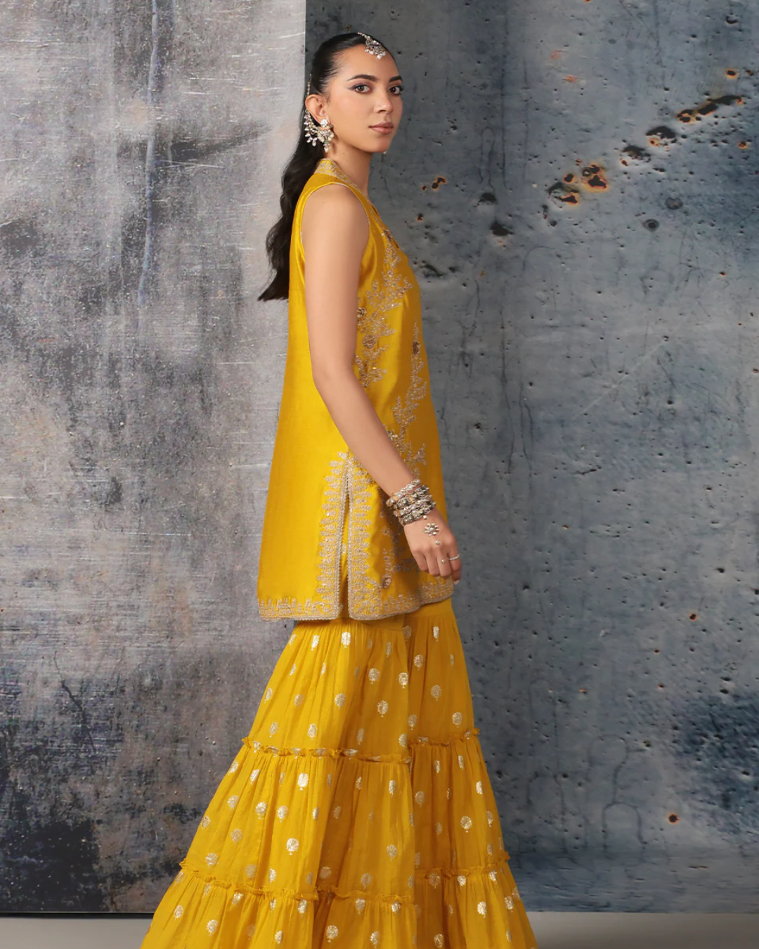 Niti Bothra - Mehrang Yellow Sleeveless Sharara Set