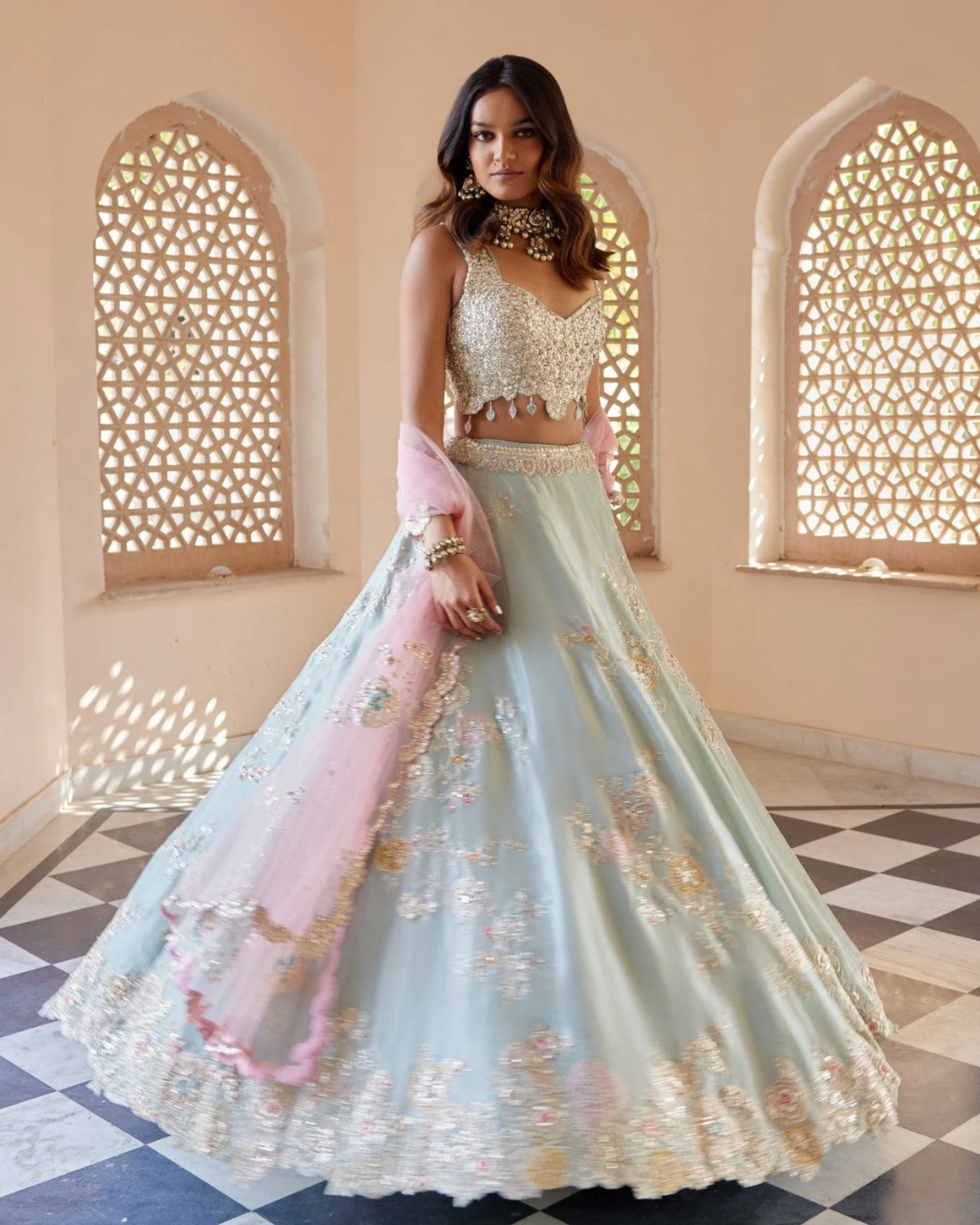 Osaa By Adarsh - Tea Green Embroidered Lehenga From RASM