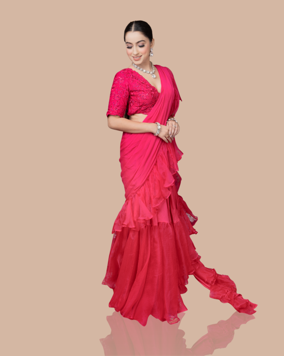 Sonali Bansal - Rani pink drape saree with ruffles and blouse From Wedding Capsule