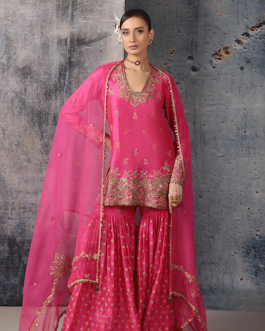Niti Bothra - Zar-Rang Pink Buti Sharara Set