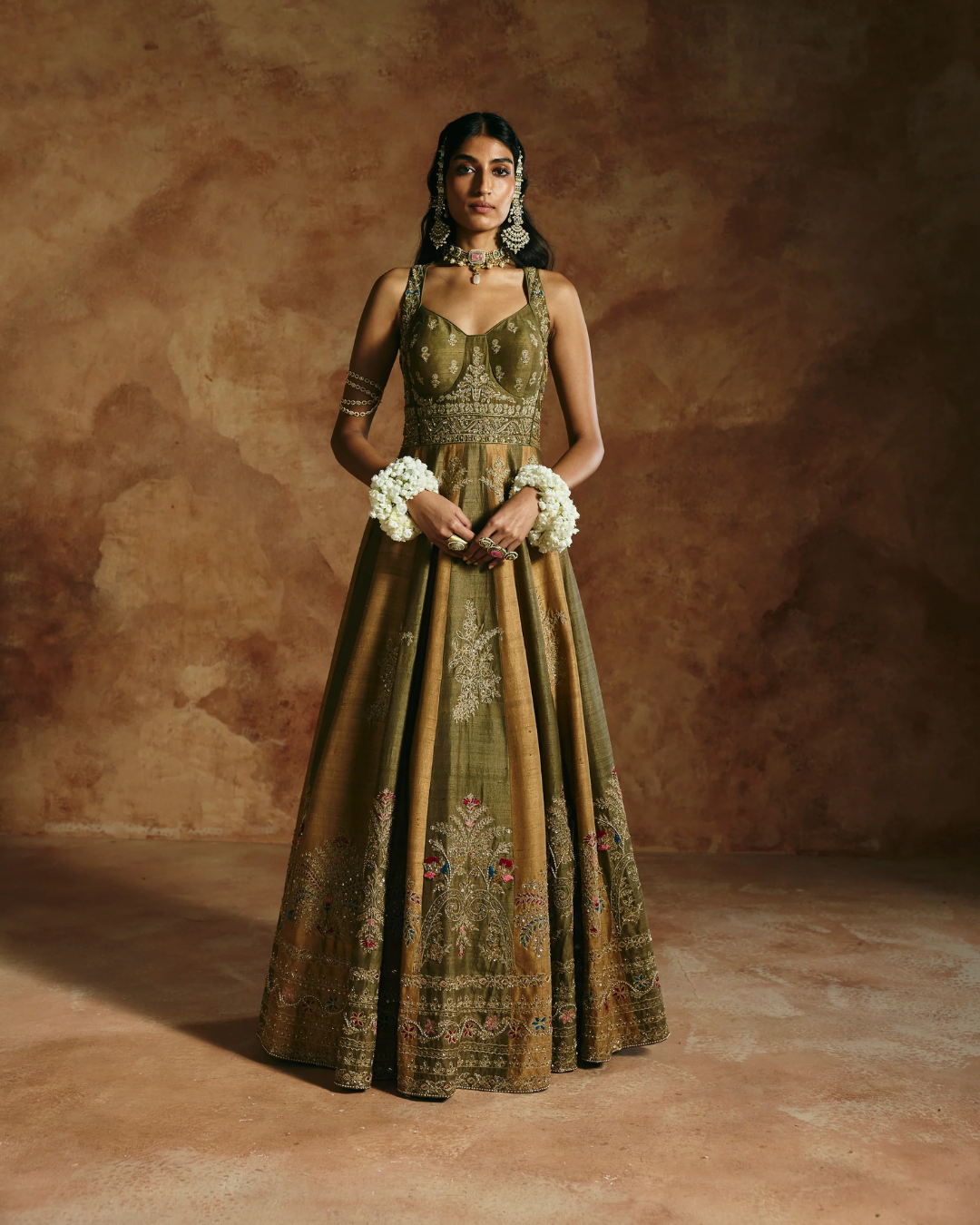 Aman Takyar - Rust Green Anarkali Set From Today's Sindh