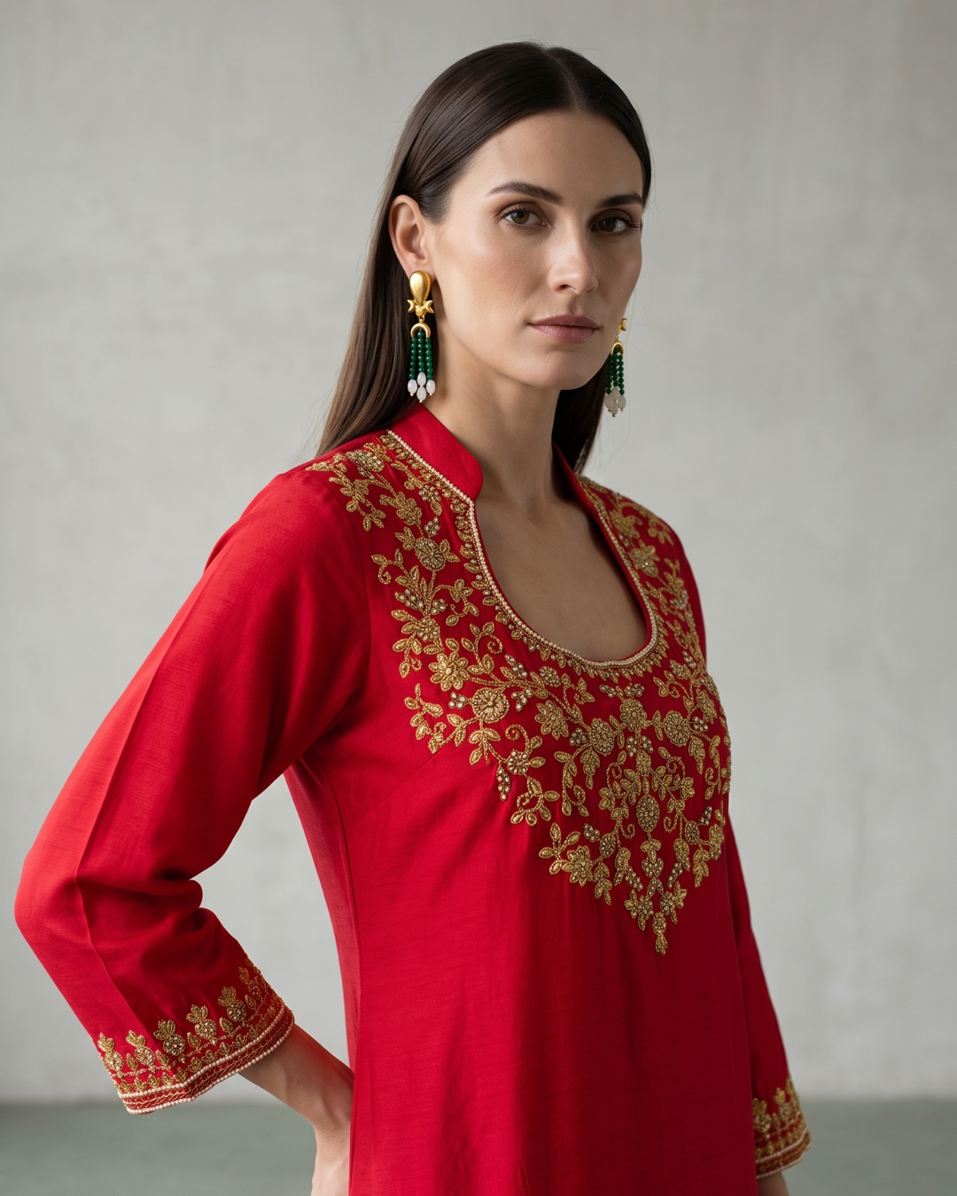 Basanti Kapde Aur Koffee - Red Embroidered Sharara Set From Suits & Shararas