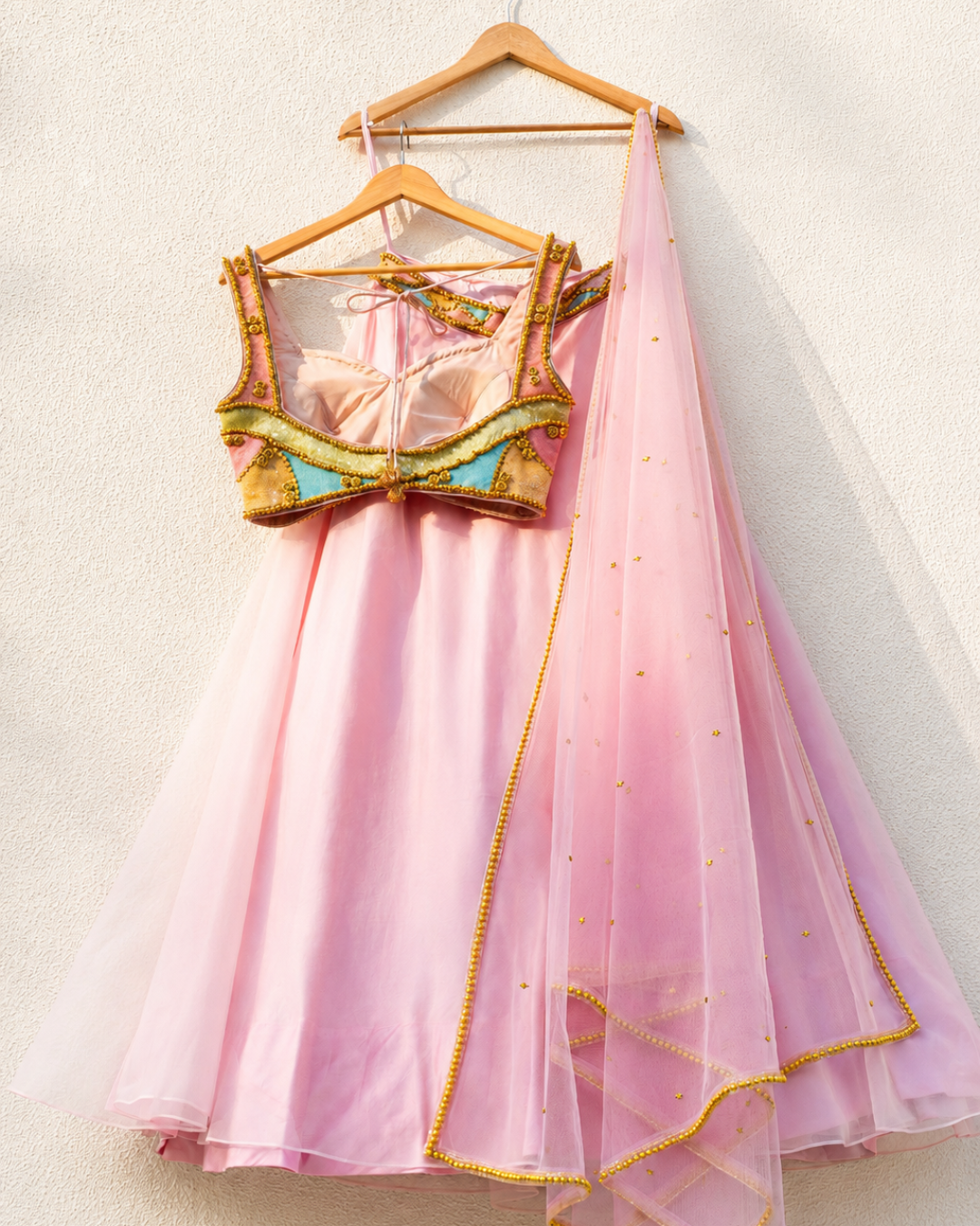 Anisha Shetty - Pink Organza Lehenga With Multicolour Cutdana Blouse