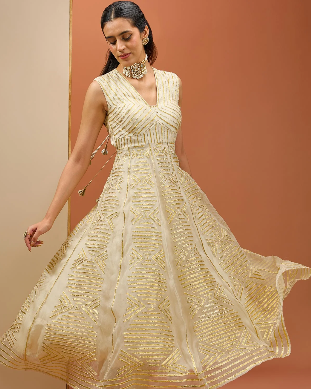 Esha Koul - Offwhite Golden Lasses Anarkali set From Noor