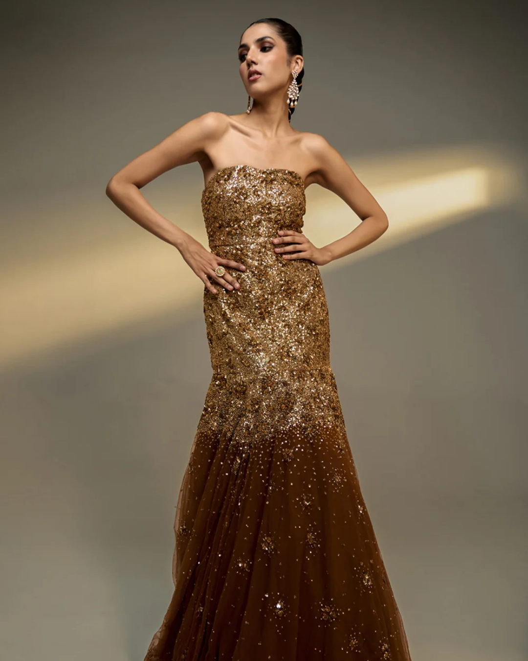 Prevasu - Copper Gold Gown From The Mocha Edit