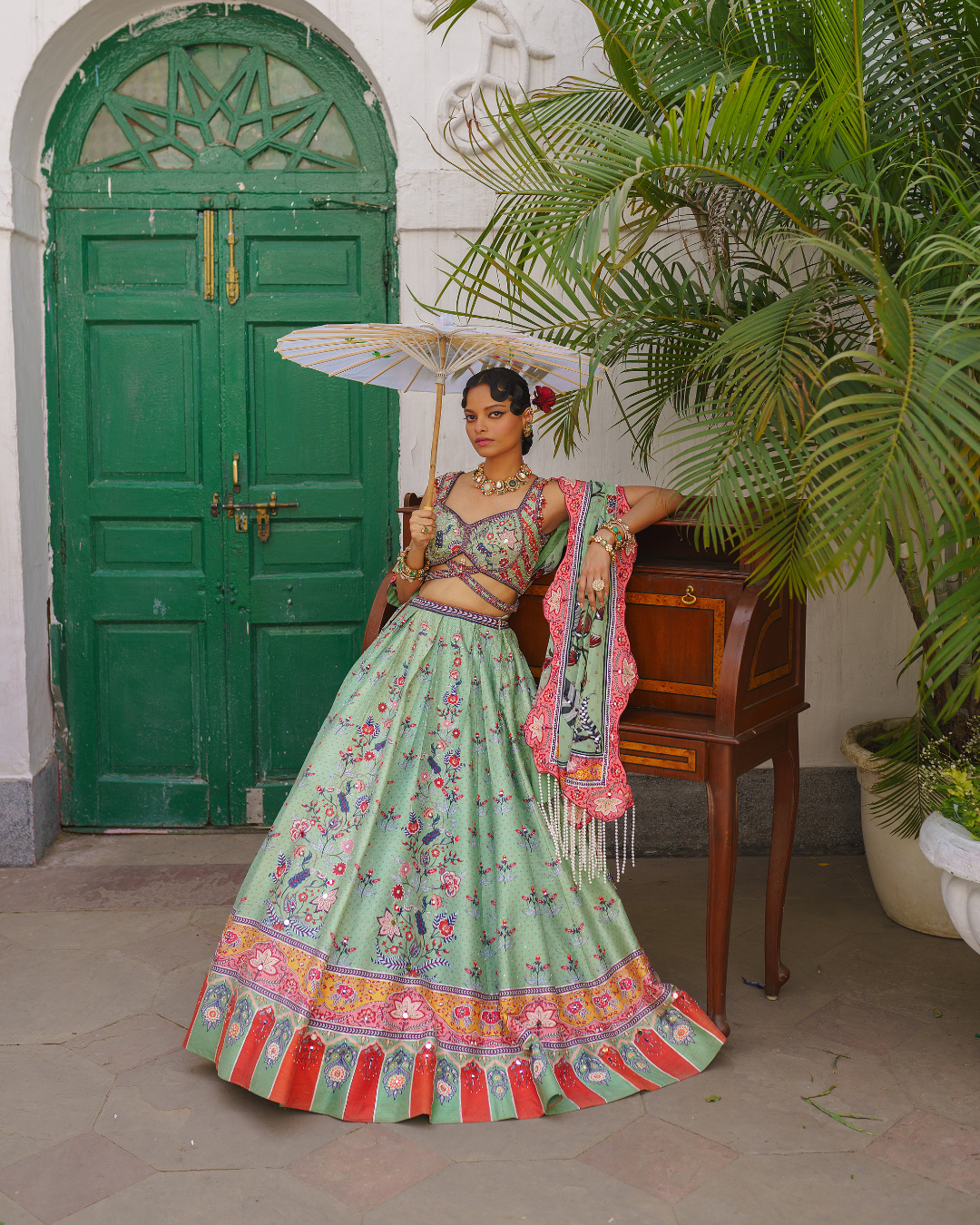 Aditi Gupta - Floral Pista Green Lehenga Set