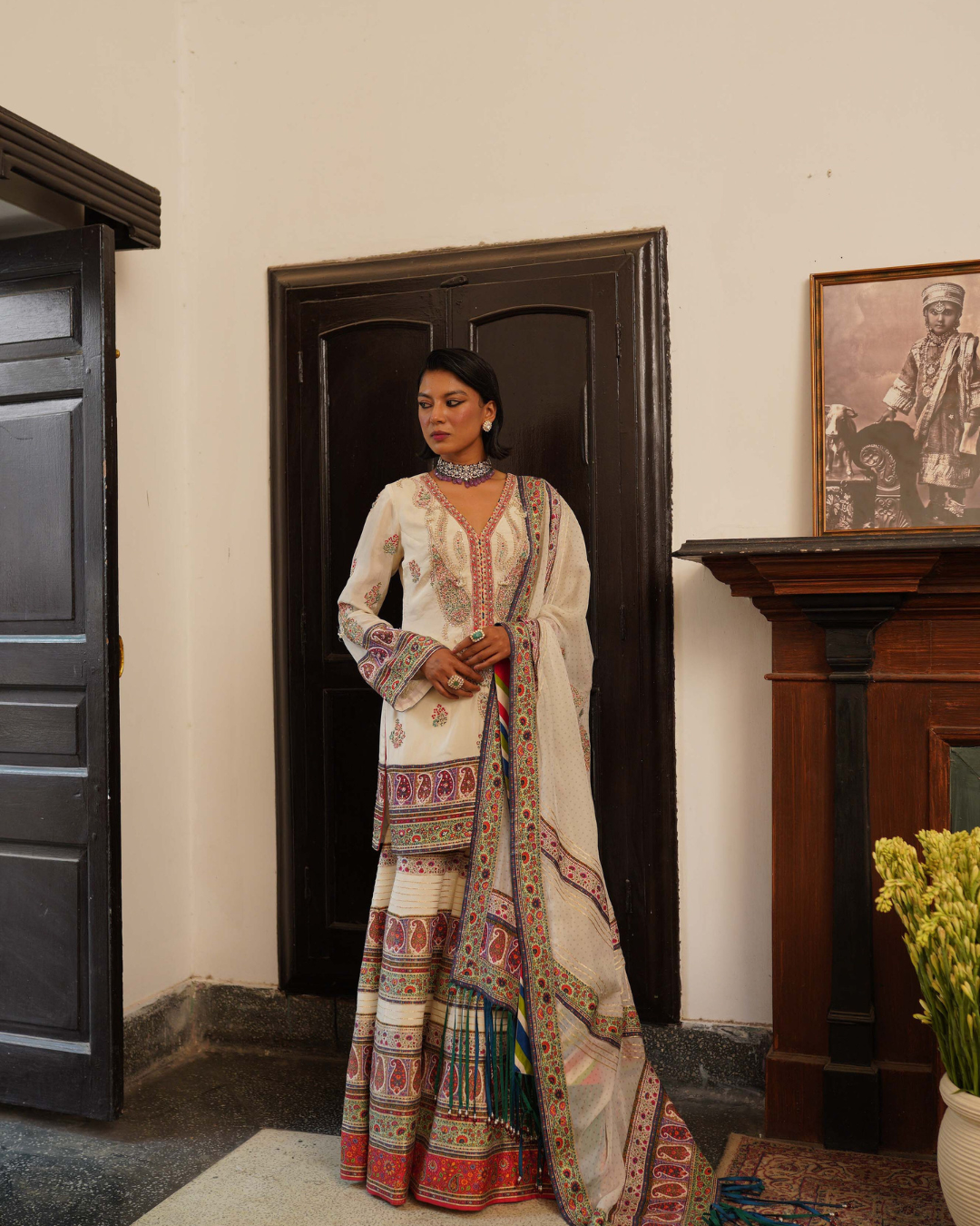Aditi Gupta - Ivory Paisley Short Kurta with Sharara Set