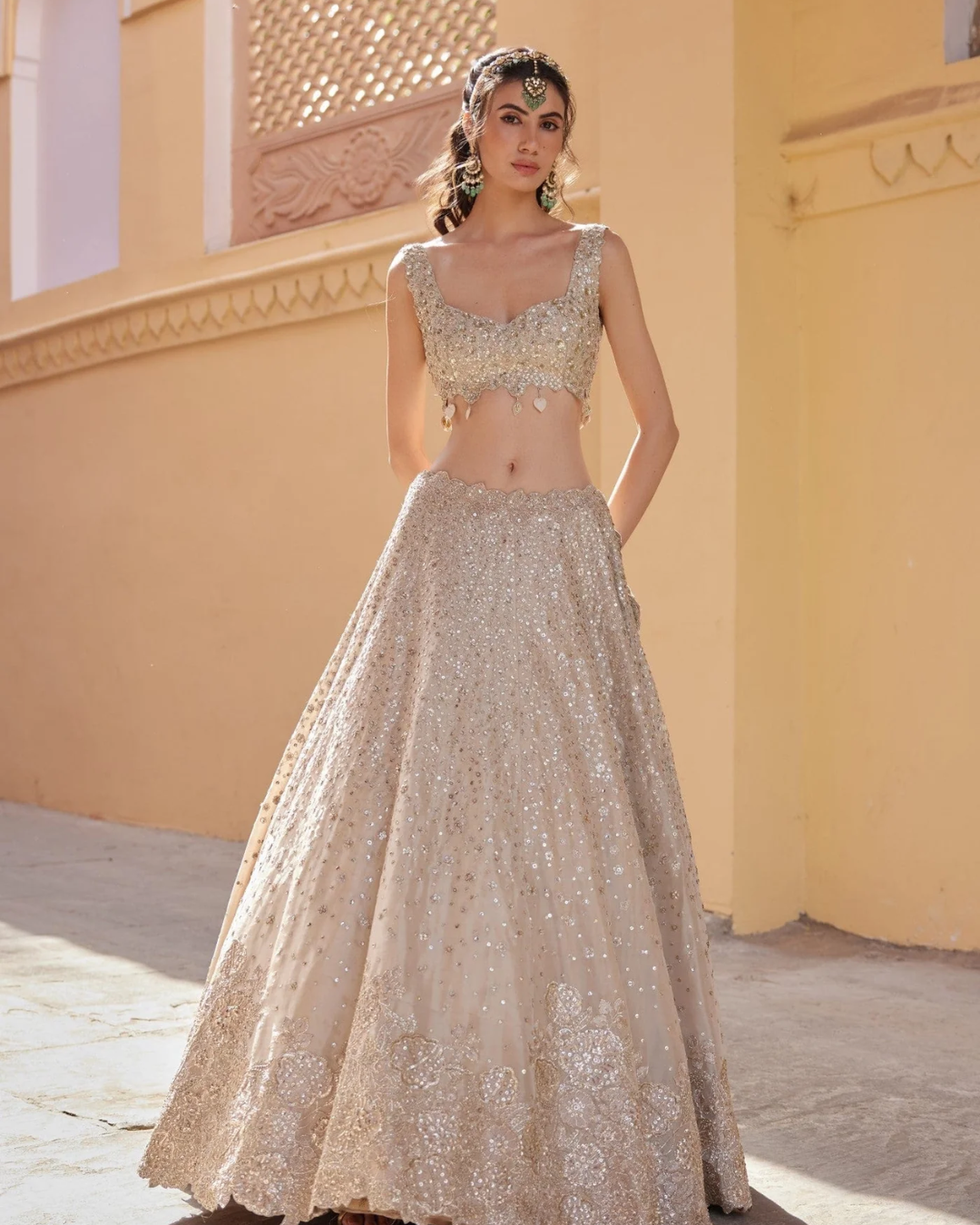 Osaa By Adarsh - Beige Champagne Embroidered Lehenga From RASM