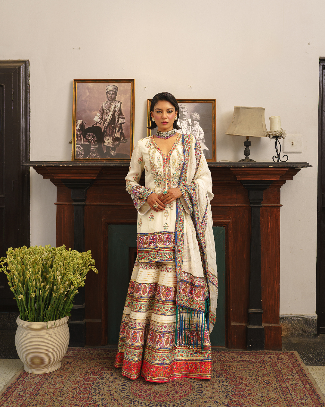 Aditi Gupta - Ivory Paisley Short Kurta with Sharara Set