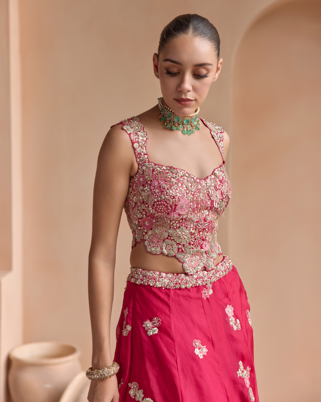 Osaa By Adarsh - Cut Ruby Embroidered Organza Lehenga Set From Off The Record