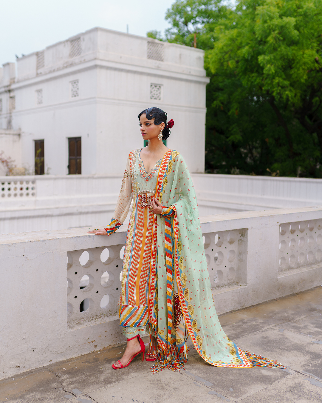 Aditi Gupta - Pista Green Straight Suit with Pant Set