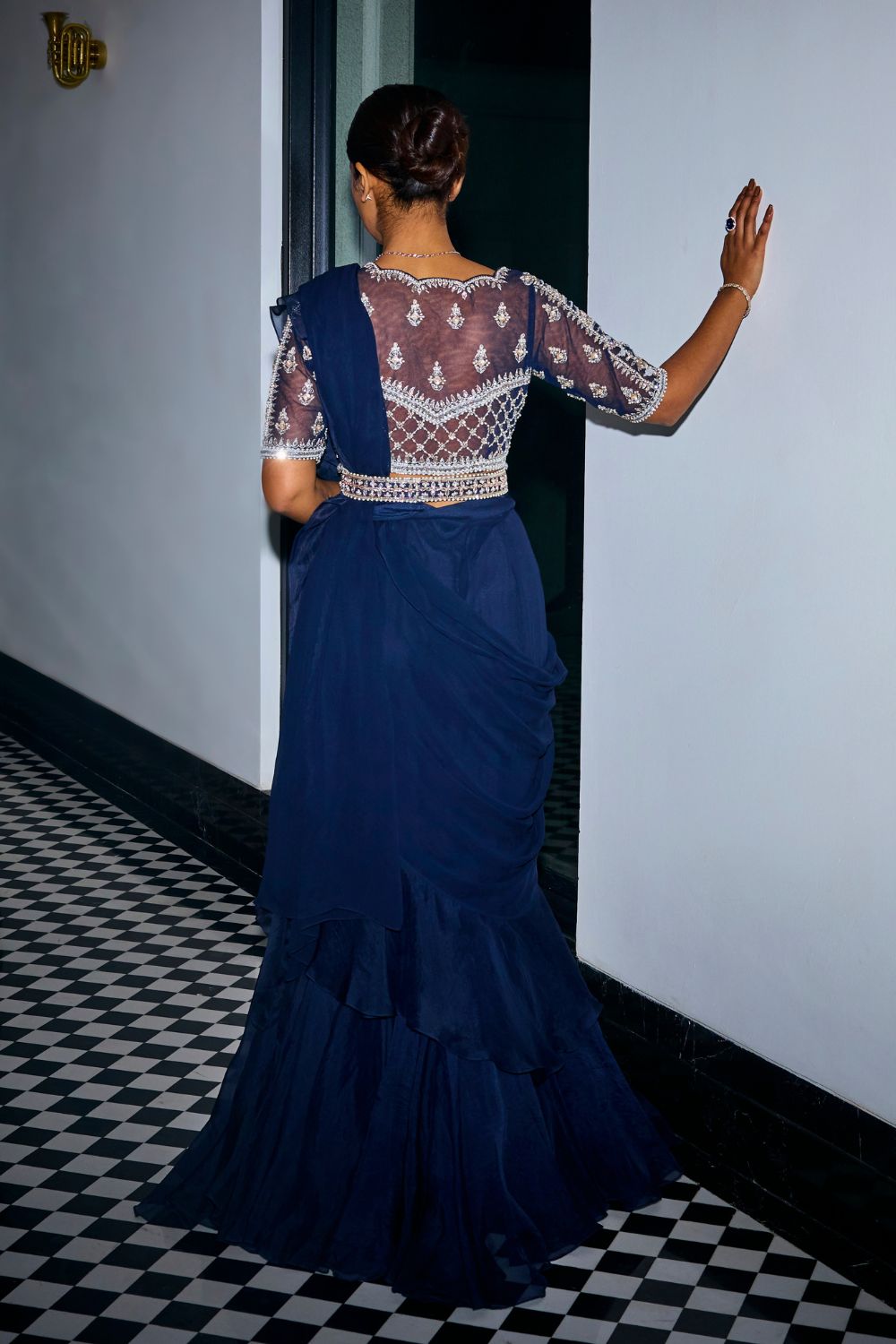 Sanya Gulati - Midnight Blue Ruffle Saree from Kia & Kyara