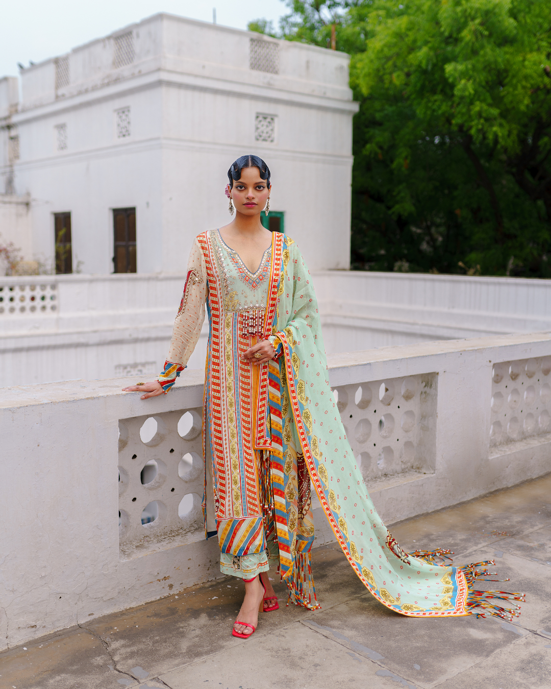 Aditi Gupta - Pista Green Straight Suit with Pant Set