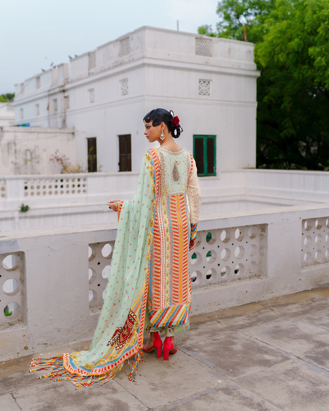 Aditi Gupta - Pista Green Straight Suit with Pant Set