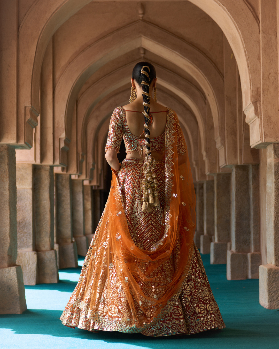 Angad Singh - TEJ — Rust Orange Organza Lehenga Set From Zariya