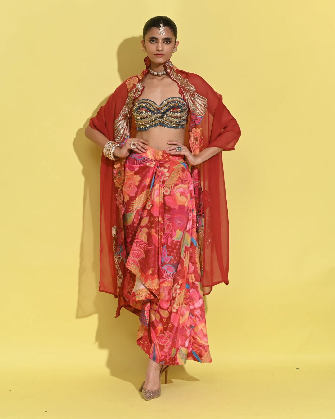 Rishi and Vibhuti - Ruby Drape Set From Tamasha