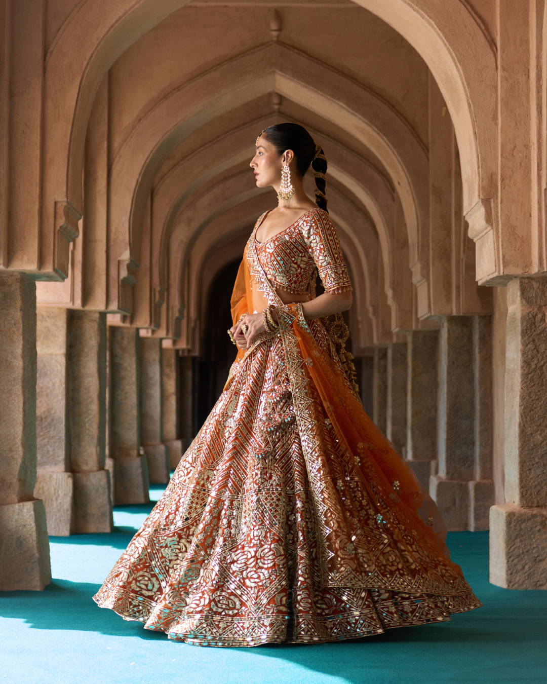 Angad Singh - TEJ — Rust Orange Organza Lehenga Set From Zariya