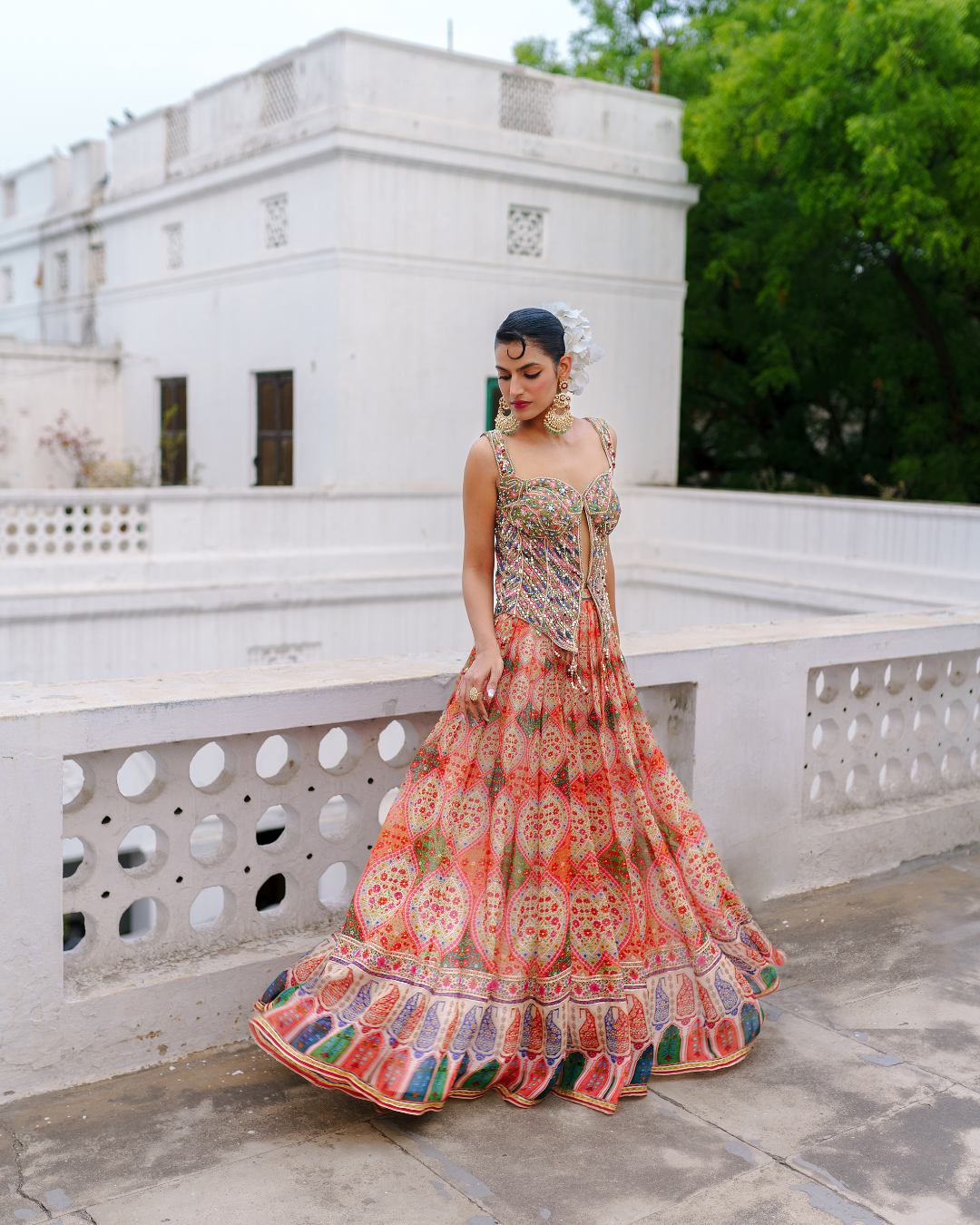 Aditi Gupta - Orange Corset Skirt Set