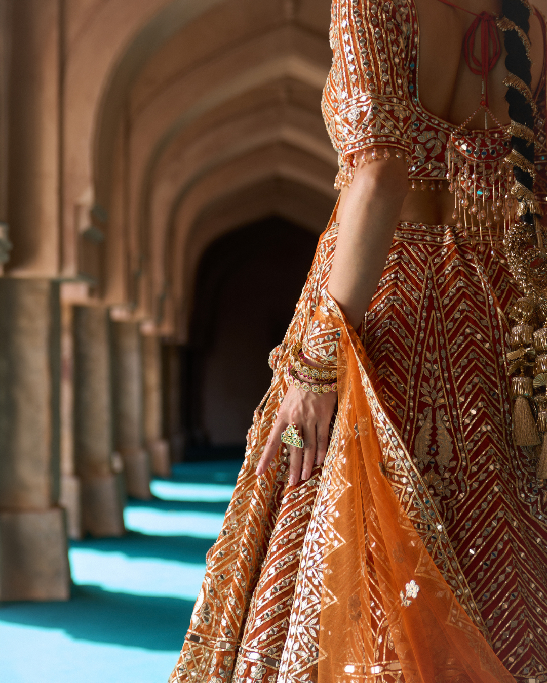 Angad Singh - TEJ — Rust Orange Organza Lehenga Set From Zariya