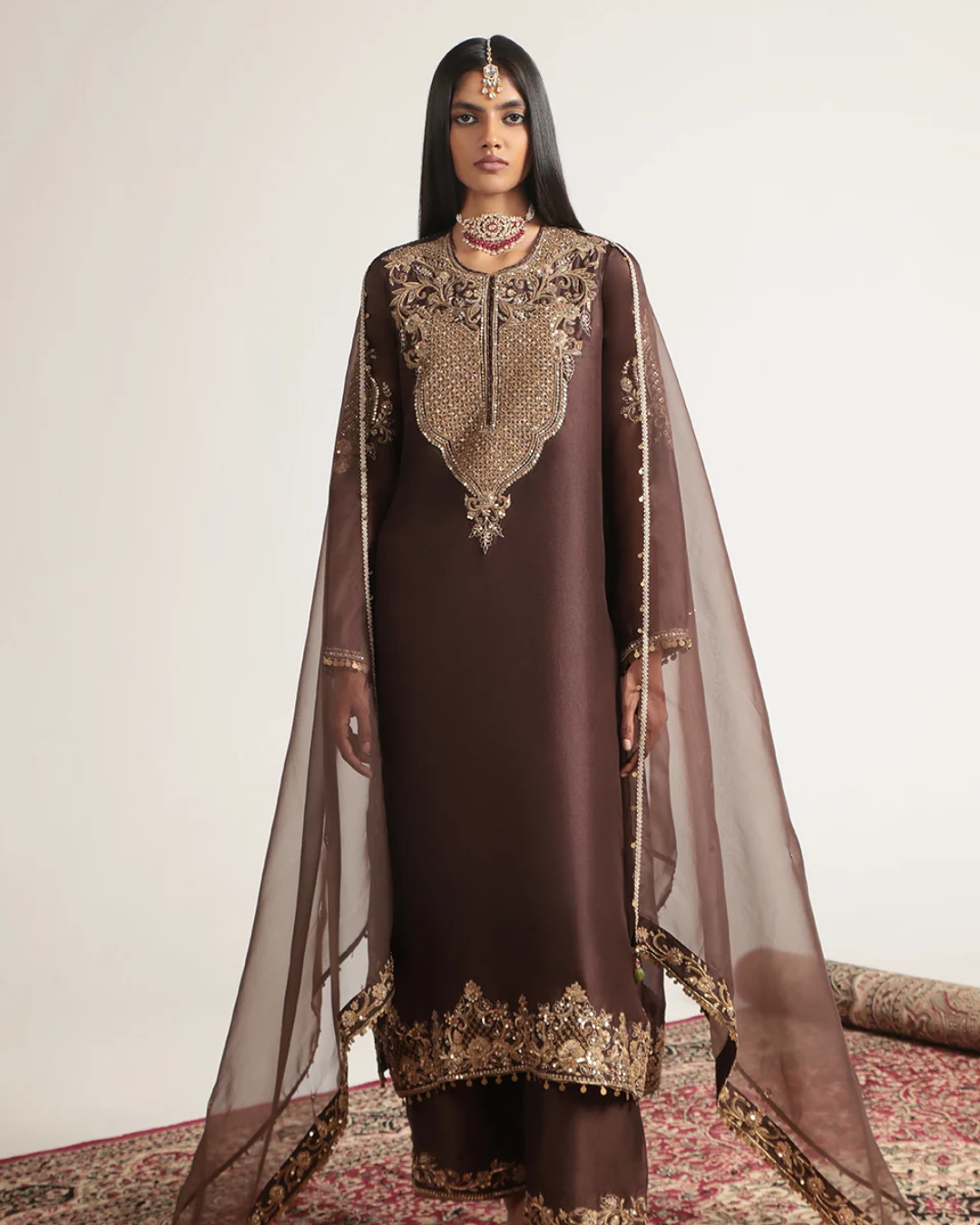 Niti Bothra - Zar-Rang Brown Straight Kurta Set