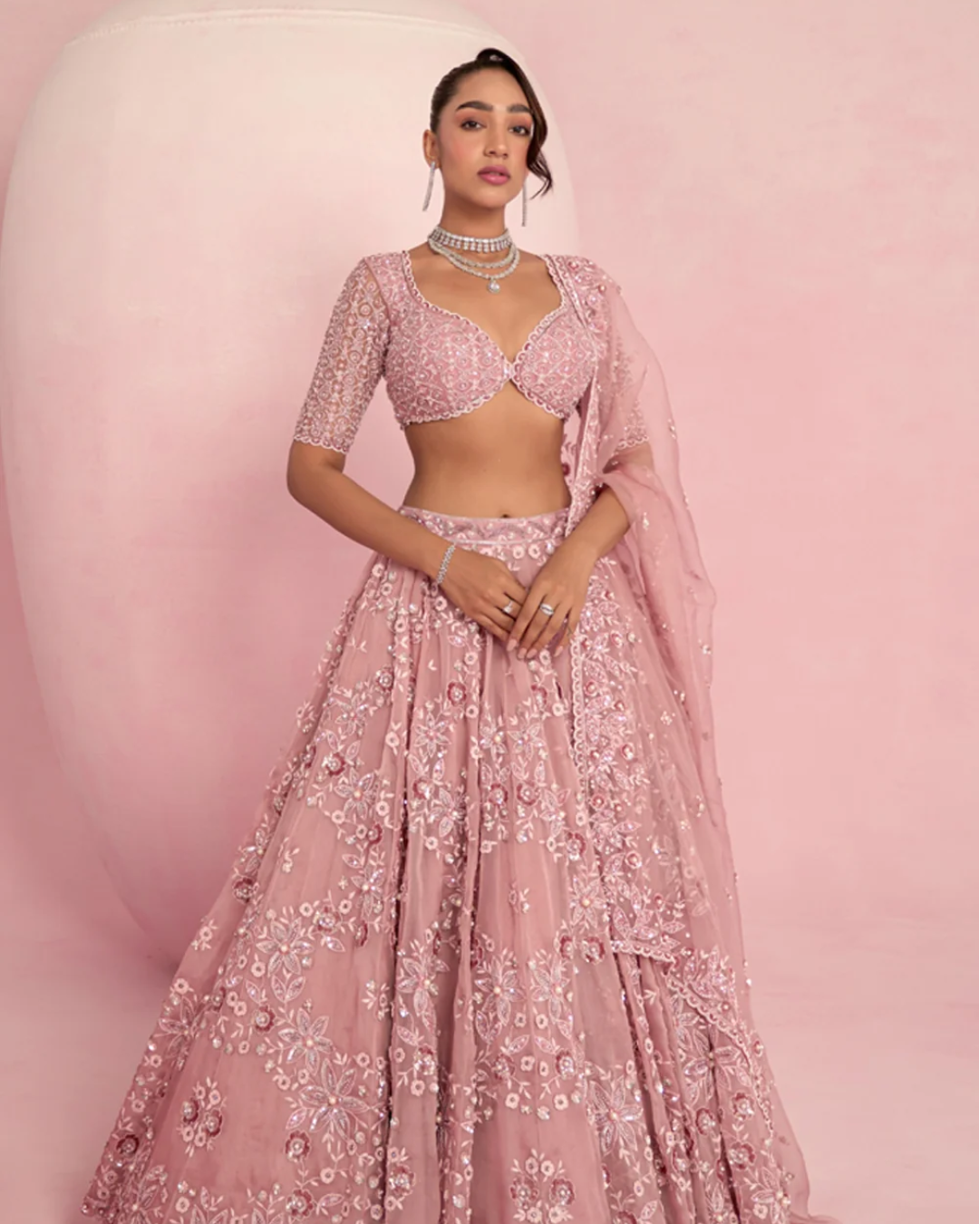 Prevasu - Blush Pink Lehenga Set From Solene