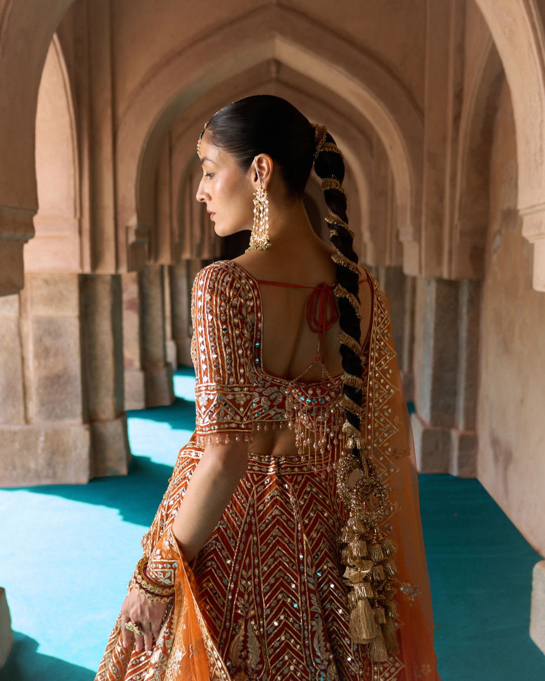 Angad Singh - TEJ — Rust Orange Organza Lehenga Set From Zariya