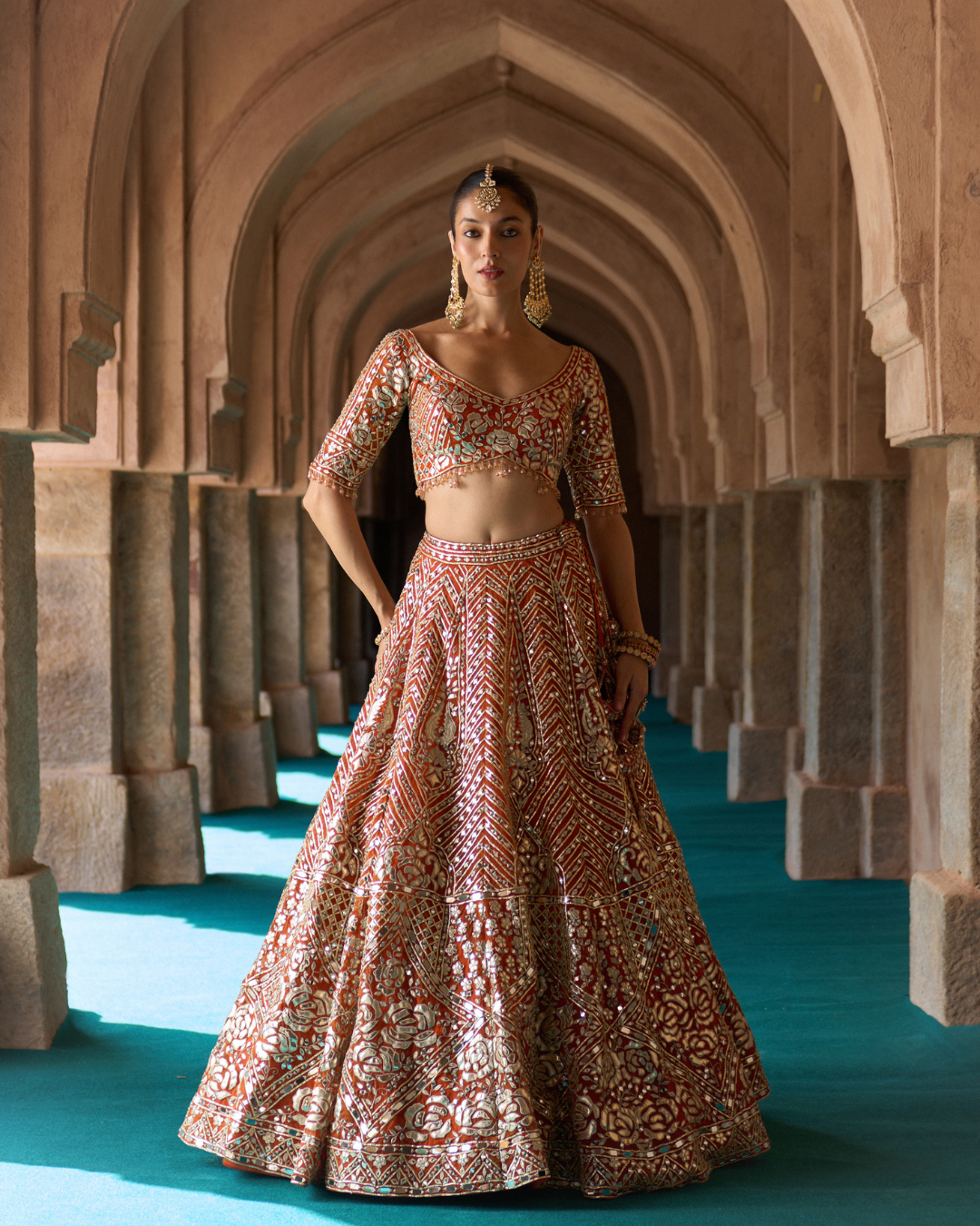 Angad Singh - TEJ — Rust Orange Organza Lehenga Set From Zariya