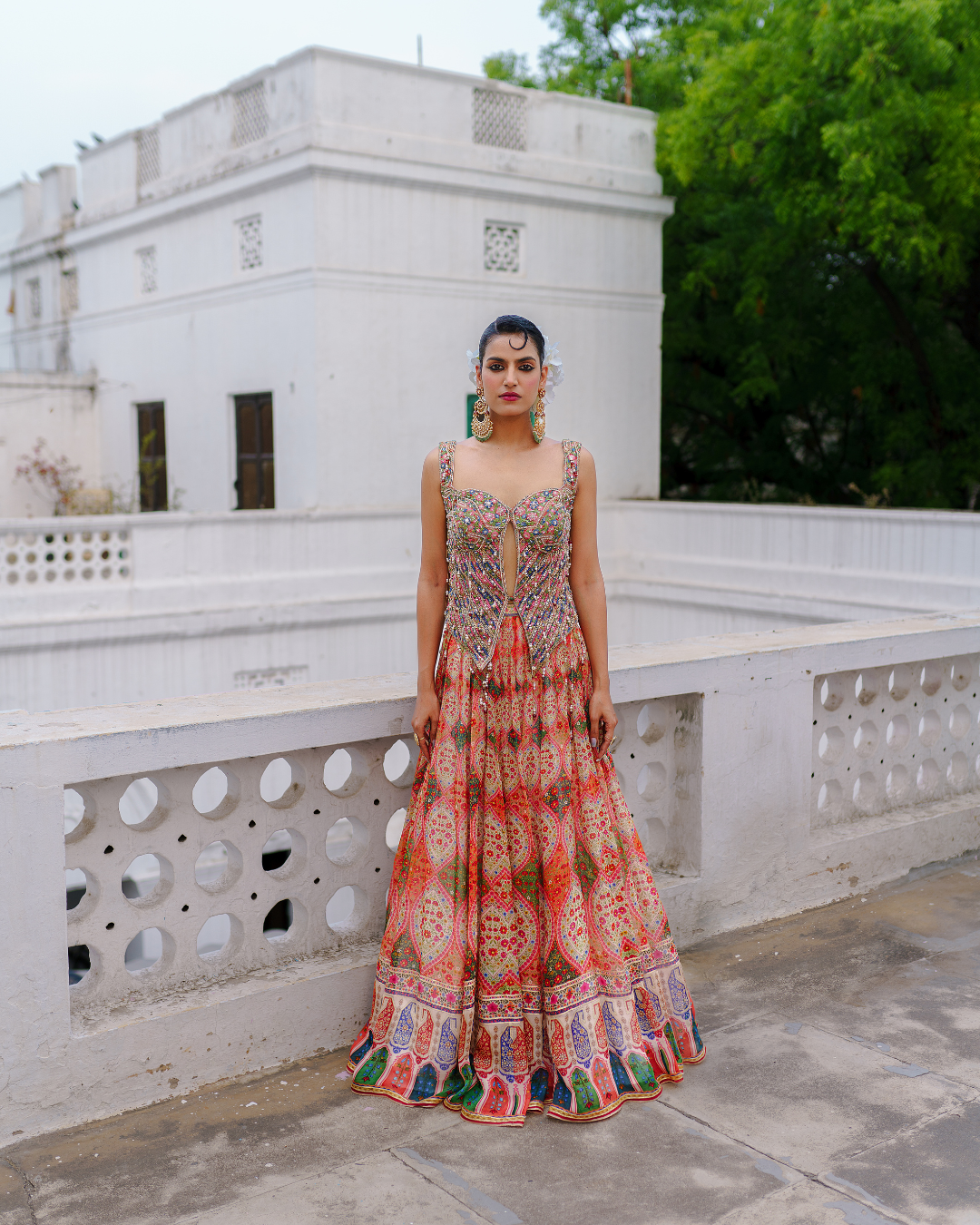 Aditi Gupta - Orange Corset Skirt Set
