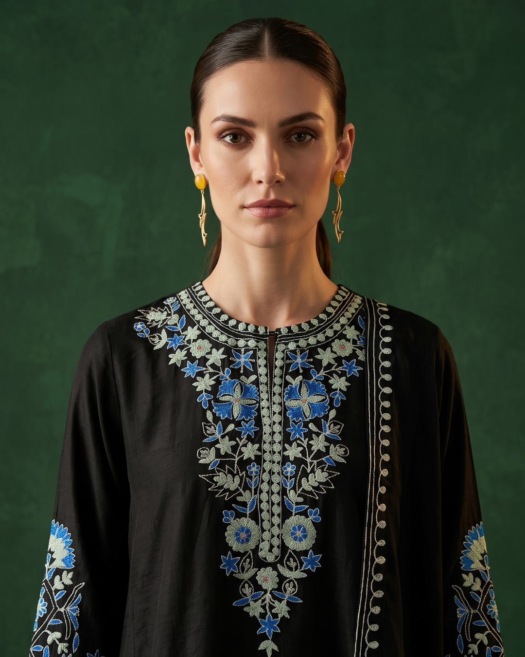 Basanti Kapde Aur Koffee - Midnight Bloom Embroidered Suit Set From Suits & Shararas
