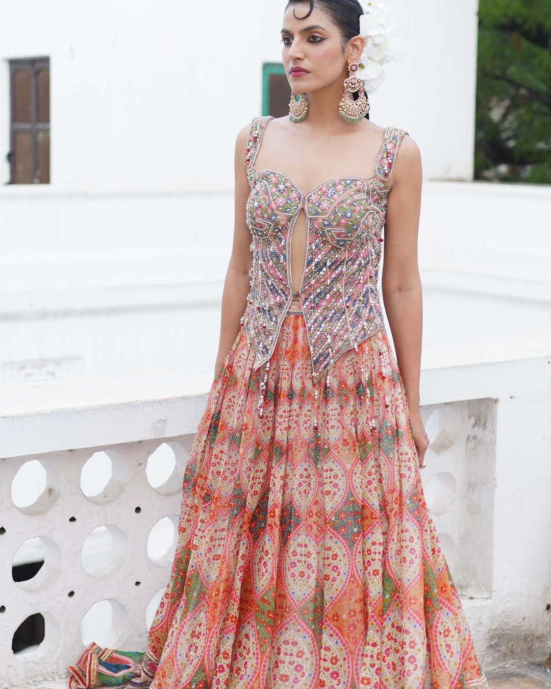 Aditi Gupta - Orange Corset Skirt Set
