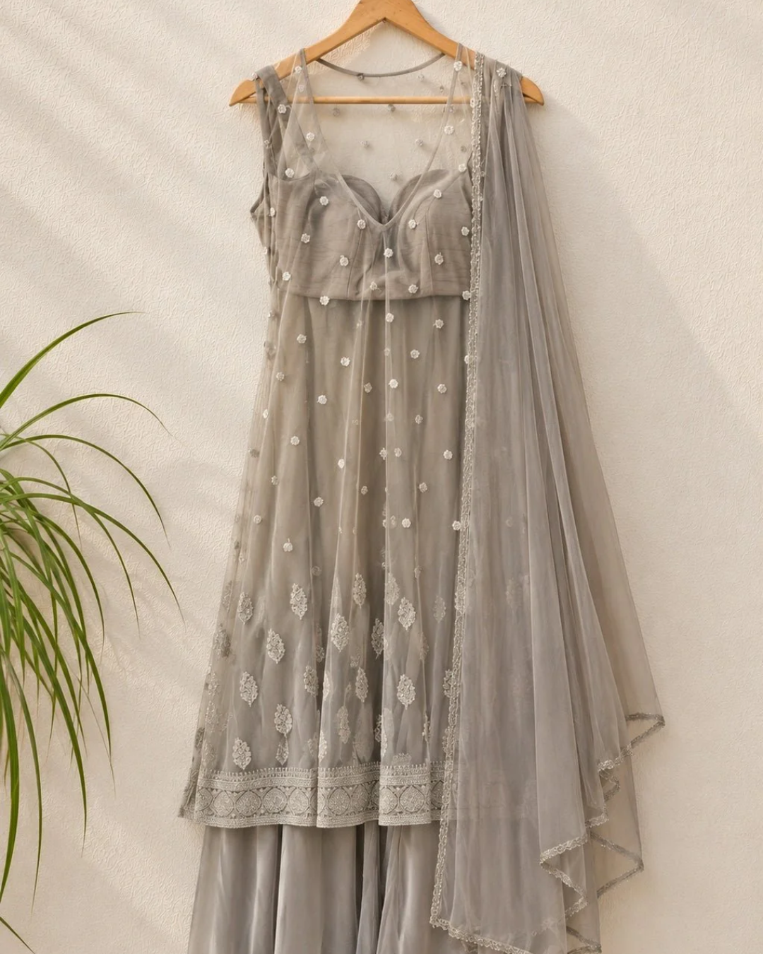 Anisha Shetty - Slate Grey Kurta Lehenga Set