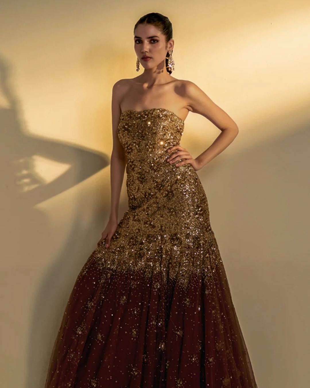 Prevasu - Copper Gold Gown From The Mocha Edit