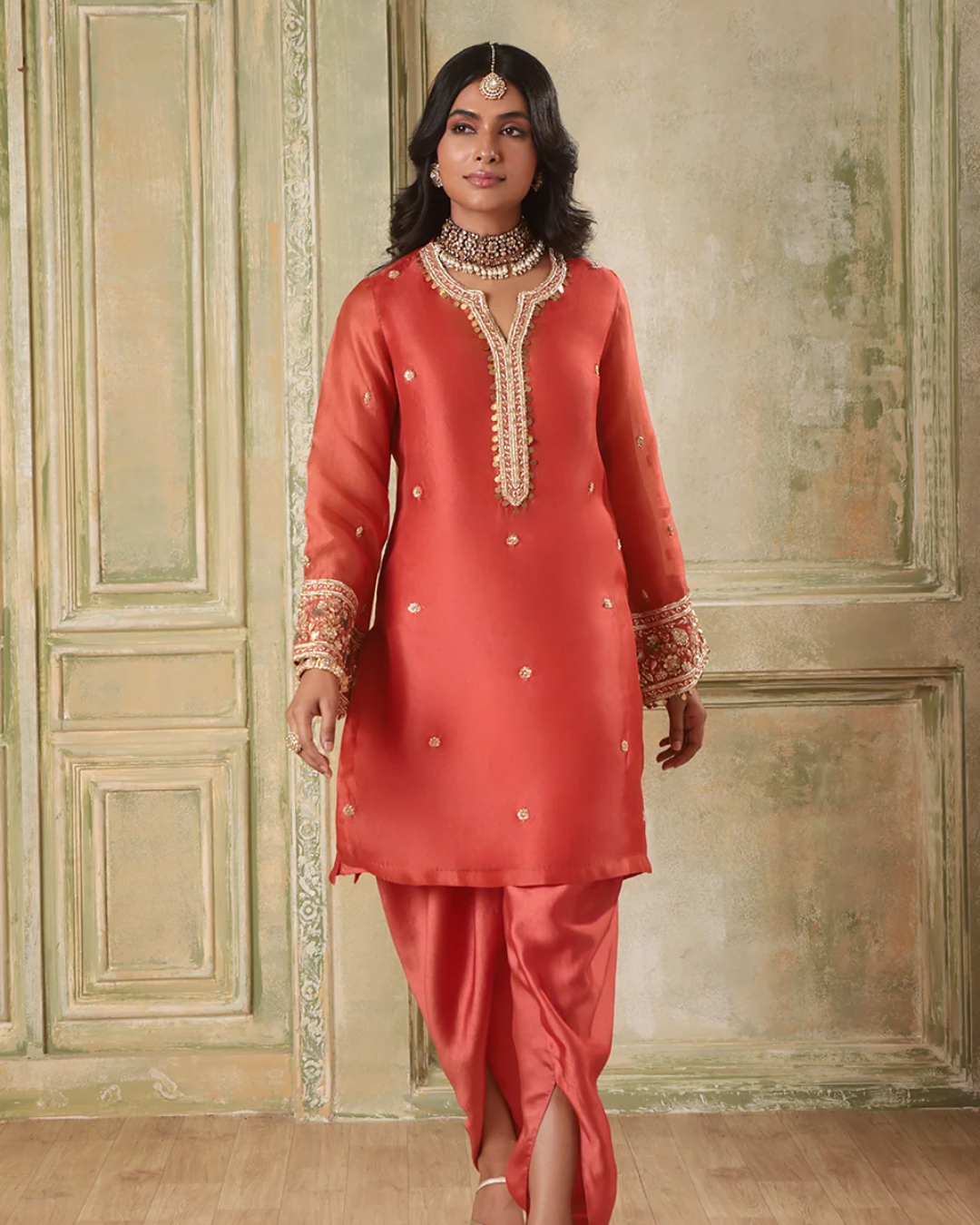 Niti Bothra - Zar-Rang Orange Short Kurta Set