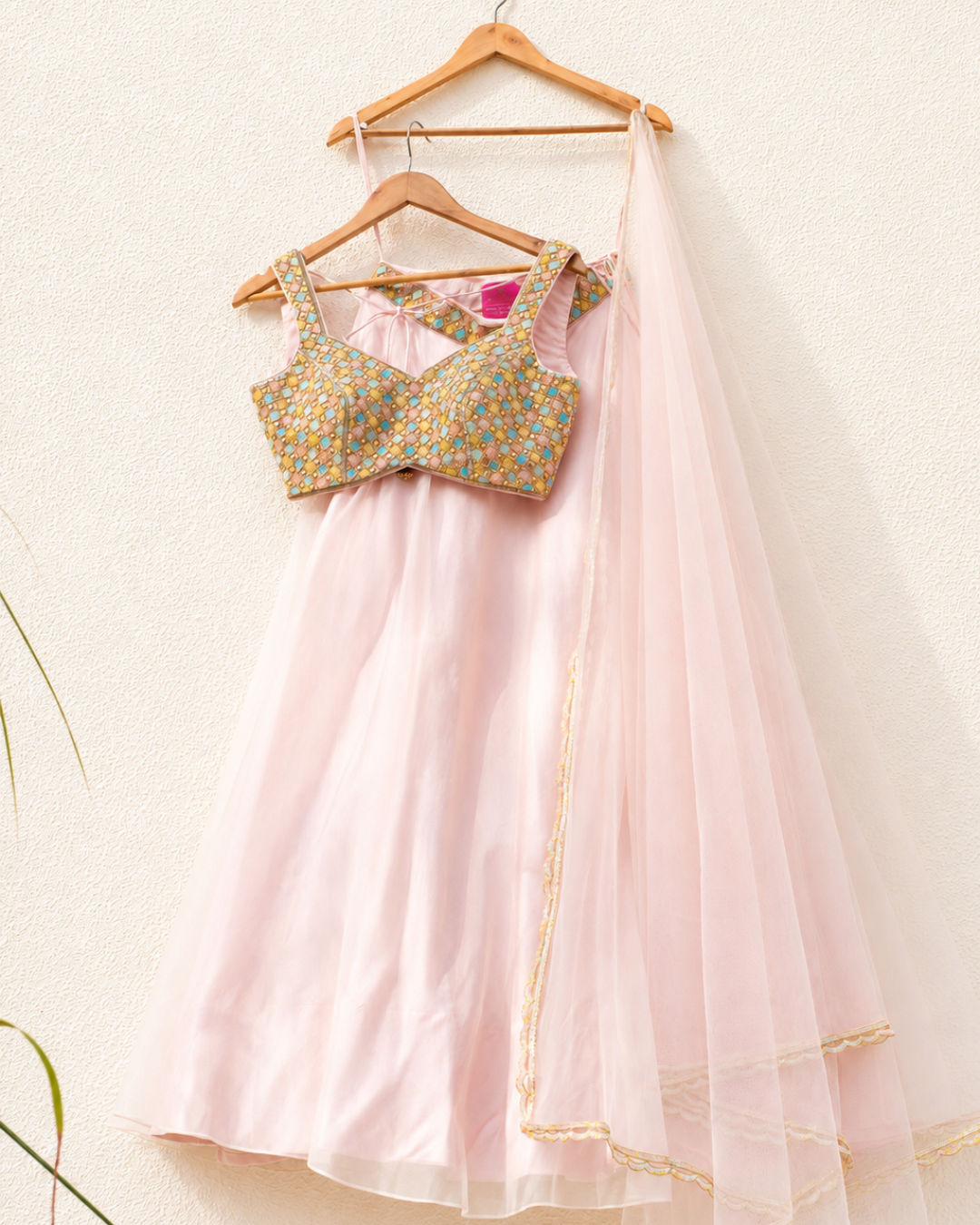 Anisha Shetty - Salmon Pink Organza Lehenga With Multicolour Emb Blouse