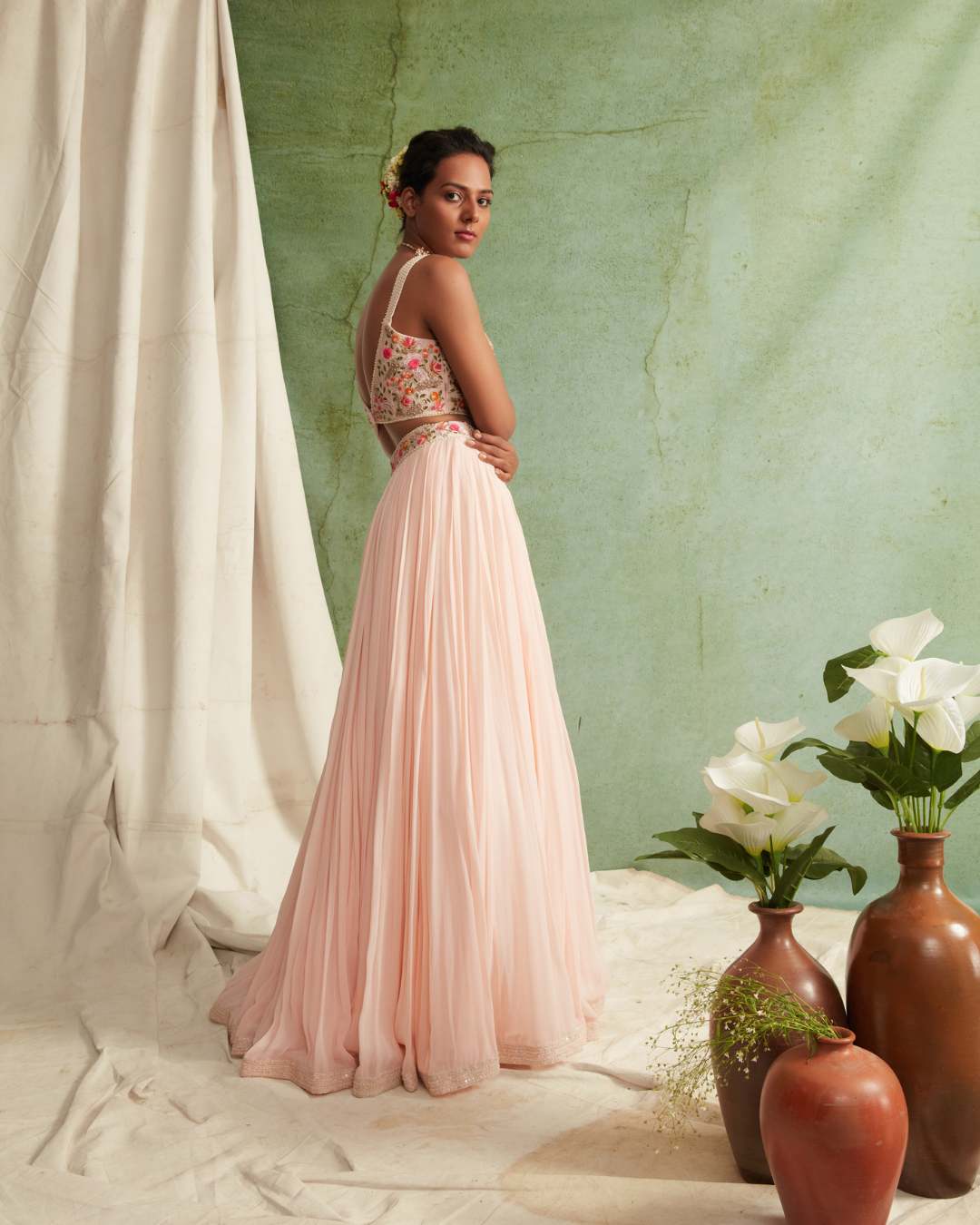 Priyanka Jain - Pink Skirt/Crop Top With Organza Dupatta From Love Of Tomorrow