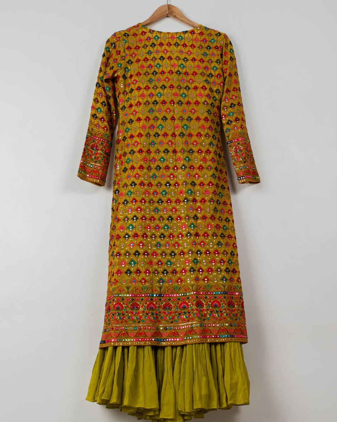 Anisha Shetty - Charteuse Green Sharara With Yellow Multicolor Jacket From Rangin