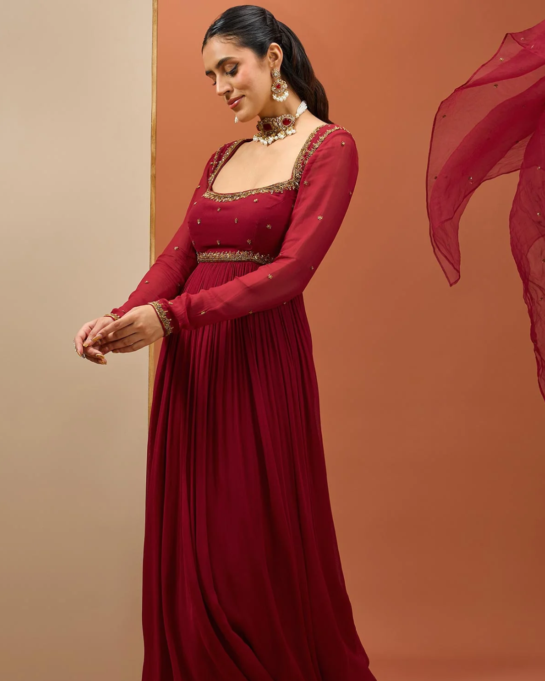 Esha Koul - Mehroon Anarkali Set From Noor