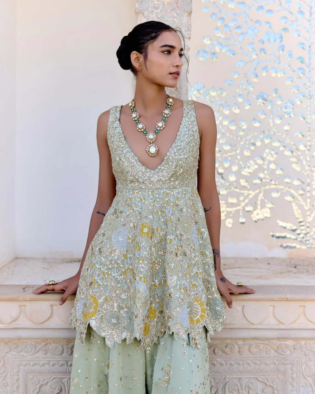 Osaa By Adarsh - Sage Peplum Garara Set From SAFAR