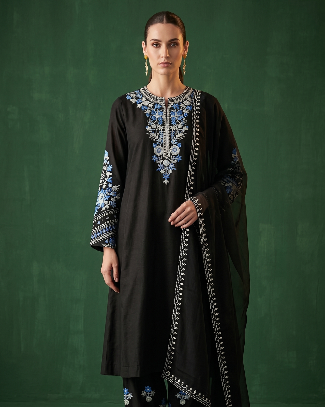 Basanti Kapde Aur Koffee - Midnight Bloom Embroidered Suit Set From Suits & Shararas